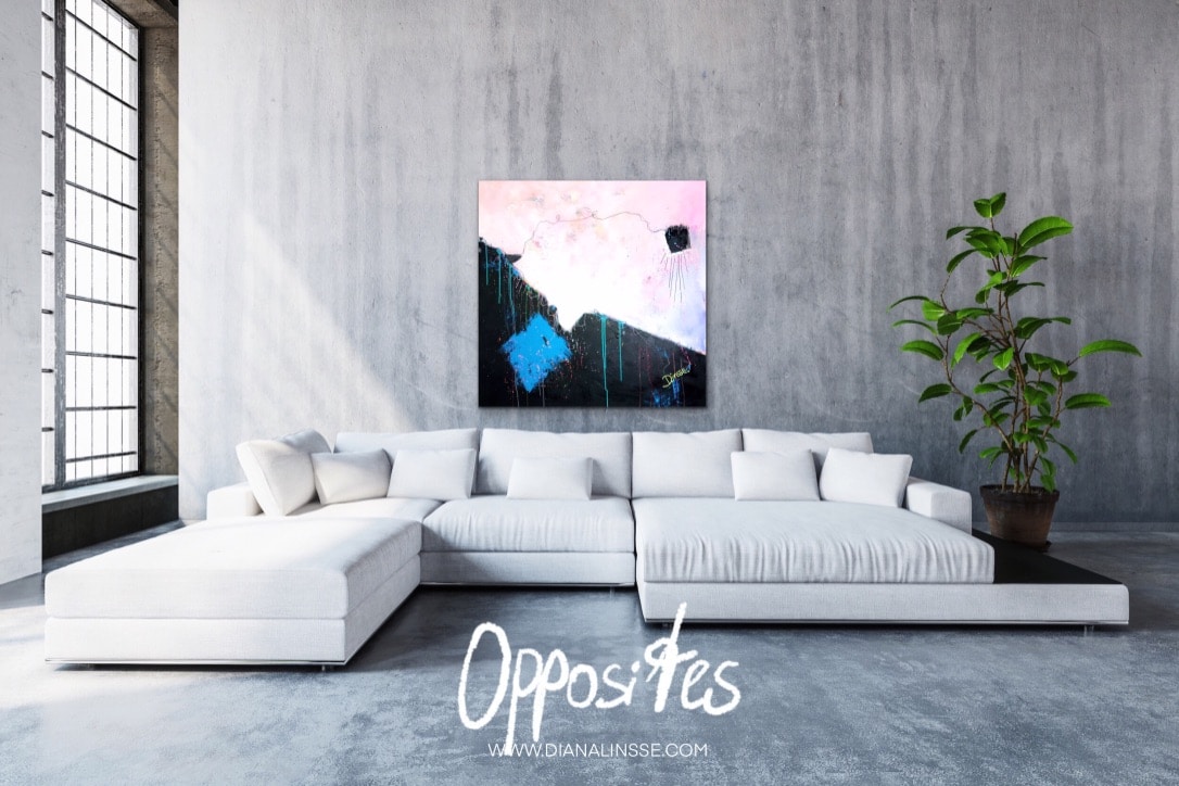Gegensätze - Opposites new contemporary art by Diana Linsse - painting on the wall in a modern living room - home decor